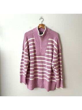 NWT Lands' End Purple Striped 1/2 Zip Cotton Drifter Sweater Women's Plus Sz 3X